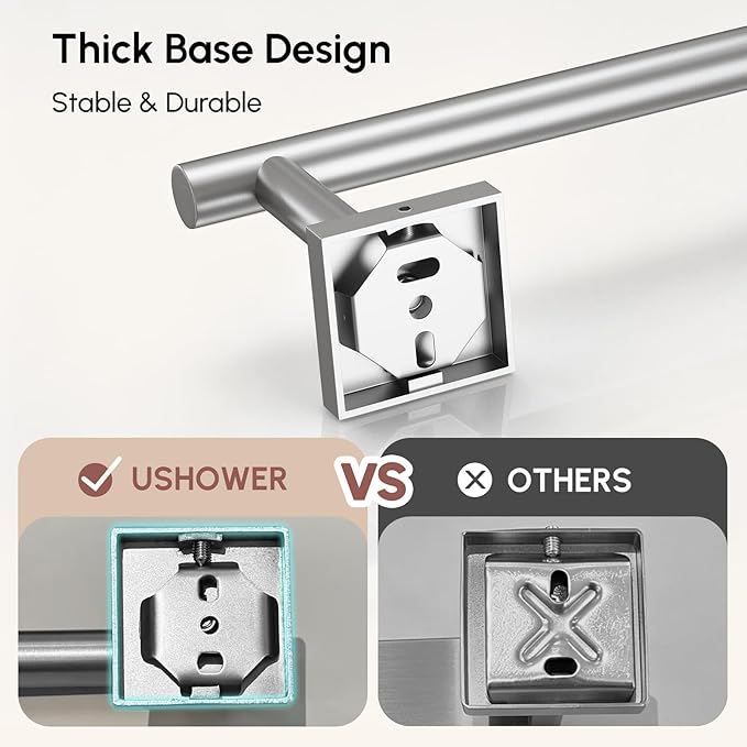 USHOWER Brushed Nickel Bath Towel Bar, 30 Inch Towel Racks for Bathroom Wall Mounted, 304 Stainless Steel Towel Holder with Square Base, Modern Home Decor (Total Length 32 Inch)