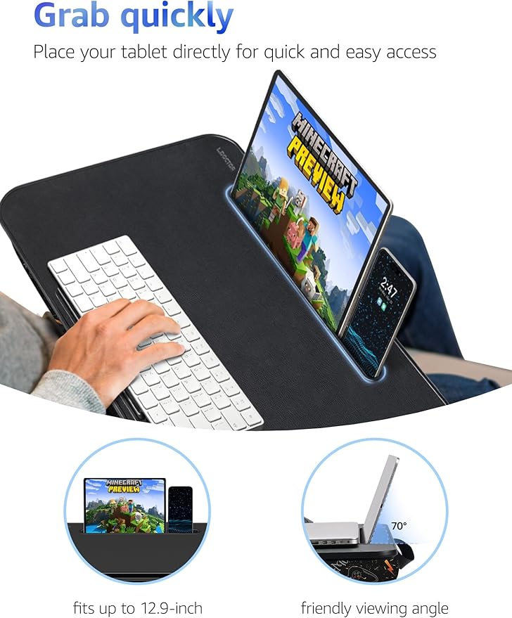 Lap Desk – L.DOCTOR Cushioned Lap Desks, Portable Laptop Desk for Bed, Couch & Floor, Washable Cushion, Built-in Phone & Tablet Slot, Fits 17.3" Laptop – Working, Writing, Gaming – Large, Joysticks
