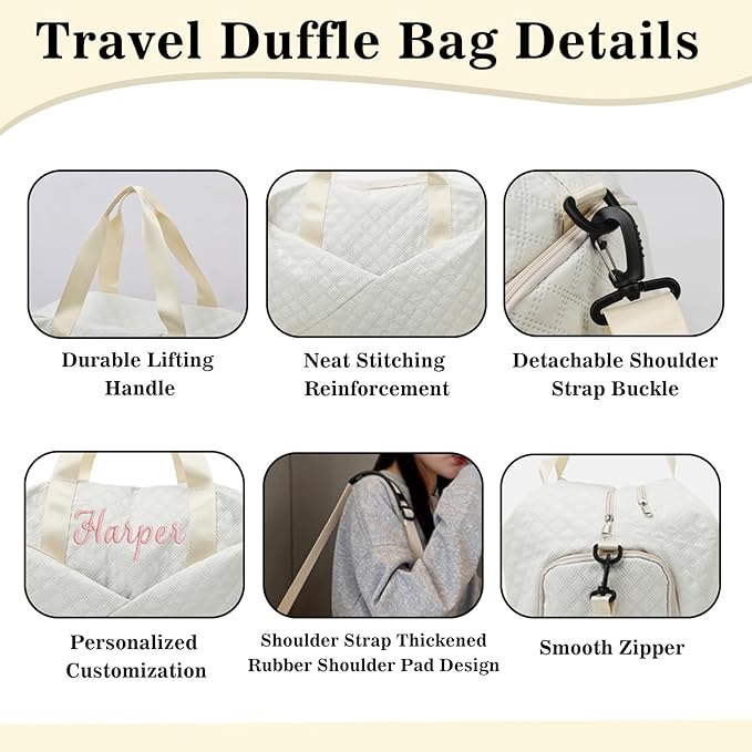 Personalized Travel Duffle Bag for Women with Embroidered Name Custom Sport Gym Weekender Overnight Carry On Tote Luggage Bag with Shoe Compartment Dance Bags for Girls Customized Gifts Rose Red
