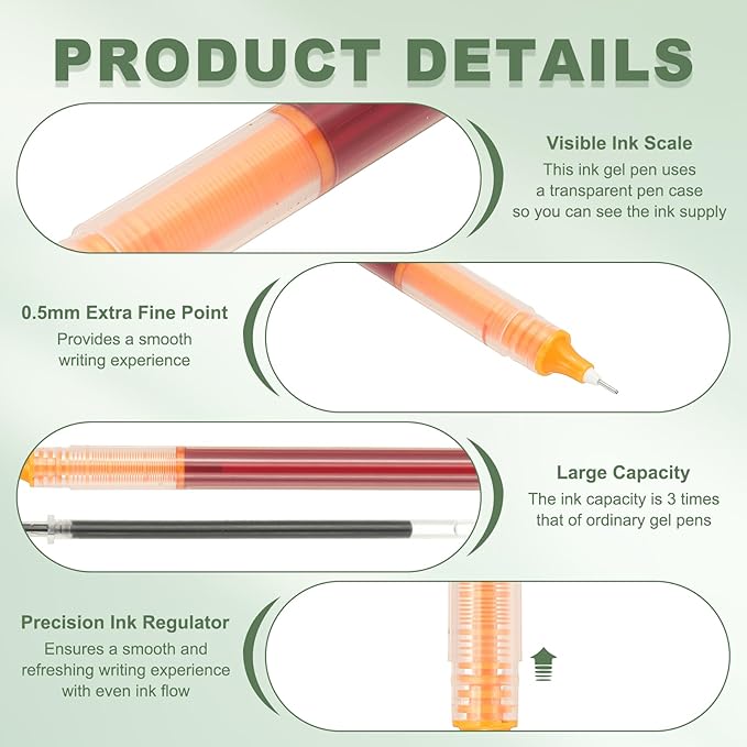 PATIKIL 6Pcs Colored Gel Ink Pens, 0.5mm Extra Fine Point Smooth Writing Japanese Quick Drying Liquid Ink Rollerball Pens for Office Stationery Classroom Teachers, Orange
