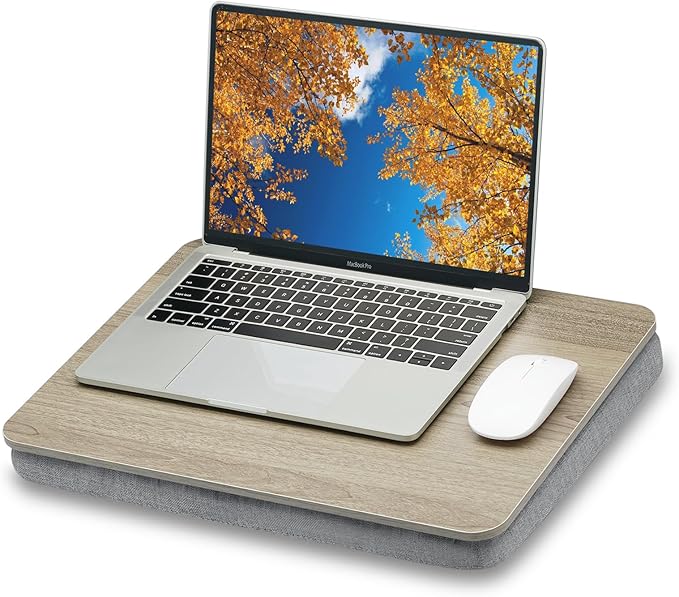 ZEAPTAC Lap Desk with Pillow Cushion, Portable Laptop Bed Desk, Fits up to 15.6 inch Laptop, Lap Stand for Bed & Couch & Carpet, Book Tablet/Drawing Board/Stand - Black Wood