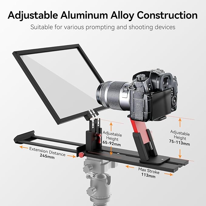 Desview P13 Teleprompter 13 Inch Aluminum Alloy with High Definition Glass, Compatible with iPad Tablet Phone DSLR, Portable No-Assembly Design for Video Recording