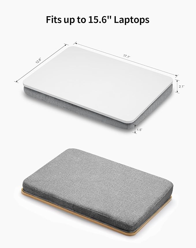 ZEAPTAC Lap Desk with Pillow Cushion, Portable Laptop Bed Desk, Fits up to 15.6 inch Laptop, Lap Stand for Bed & Couch & Carpet, Book Tablet/Drawing Board - White