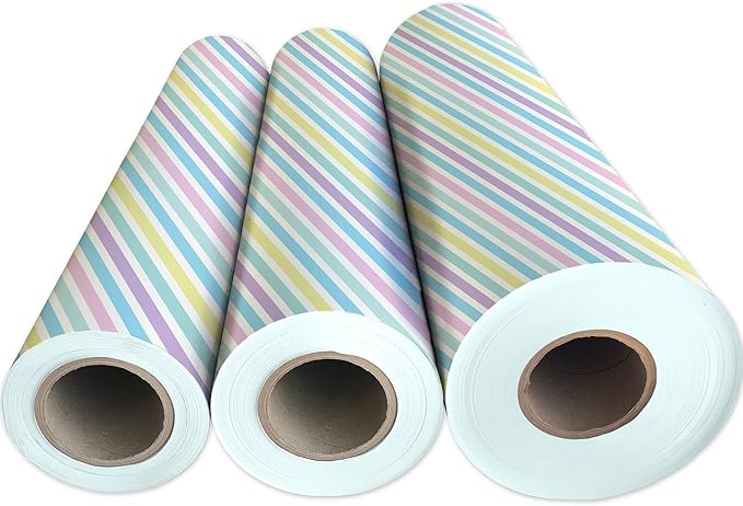 Jillson Roberts Bulk Gift Wrap, Everyday Gift Wrapping Supplies, Pastel Stripe, Full Ream 833 feet x 30 inches