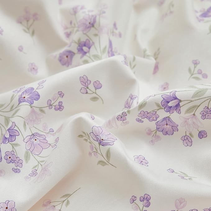 LifeTB Purple Floral Duvet Cover Twin XL Soft White 100% Cotton Chic Garden Floral Bedding Set Twin XL Aesthetic Girls Flower Comforter Cover Vintage Floral Botanical Duvet Cover with Zipper Closure