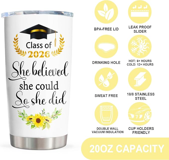 Graduation Gifts Tumbler 20oz, 2025 Graduation Gifts Mug, College/High School/Middle School Grad Gift for Graduates Women/Female 2025, Graduate Present Cup