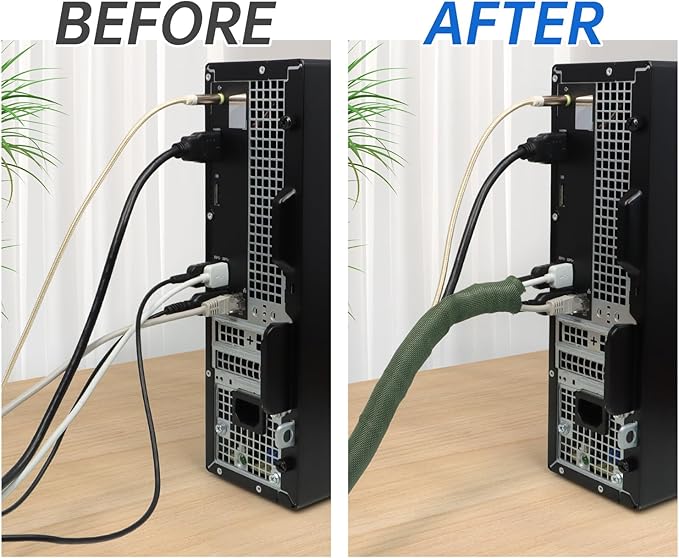 YOUBO Split Braided Cable Sleeve，Flexible Wire Loom Tubing, Automotive Cord Protector Pet Proof, Cable Management for Computer TV Electric Wires Harness 16ft (Dark Green, 16mm（5/8")