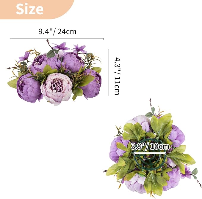 NUPTIO Peony Artificial Flowers for Centerpieces: 2 Pcs 9.4 inch Diam Purple Faux Peony Flowers Fake Flower Balls Arrangement Bouquet Wedding Centerpieces for Tables Wedding Centerpiece Decorations