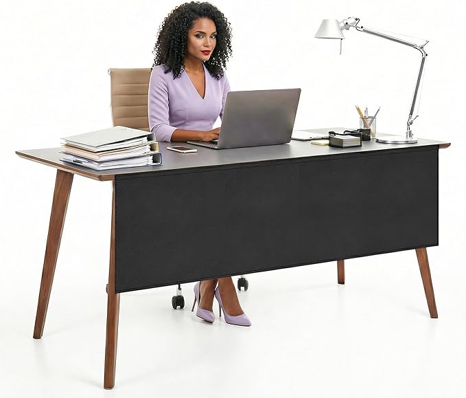 60" Under Desk Privacy Panel Self-Adhesive Modesty Panel 600D Heavy Duty Desk Skirt Privacy Divider for Office Home or Standing Workstation Concealer Shield