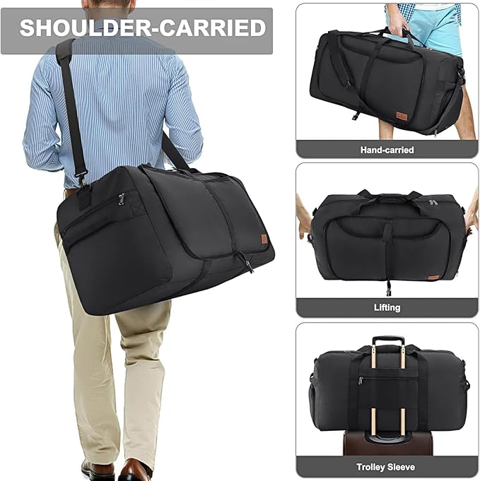 150L Large Waterproof Bag for Men Travel, Extra Large Trave Duffle Bag with Shoe Compartment for Men Women, Foldable Duffle Bag for Traveling, Gym Bag, Water Resistant & Tear-Resistant, Black