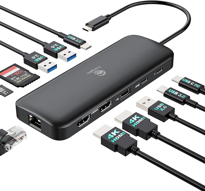 i-magBac Laptop Docking Station Dual Monitor 2 HDMI, 11-in-1 USB C 4K/60Hz Dual Display Dock,1Gbps Ethernet, 100W USB C PD Port, 5 USB A/C Ports, SD/TF Card Slot for Dell, HP, Lenovo, Surface(Black)
