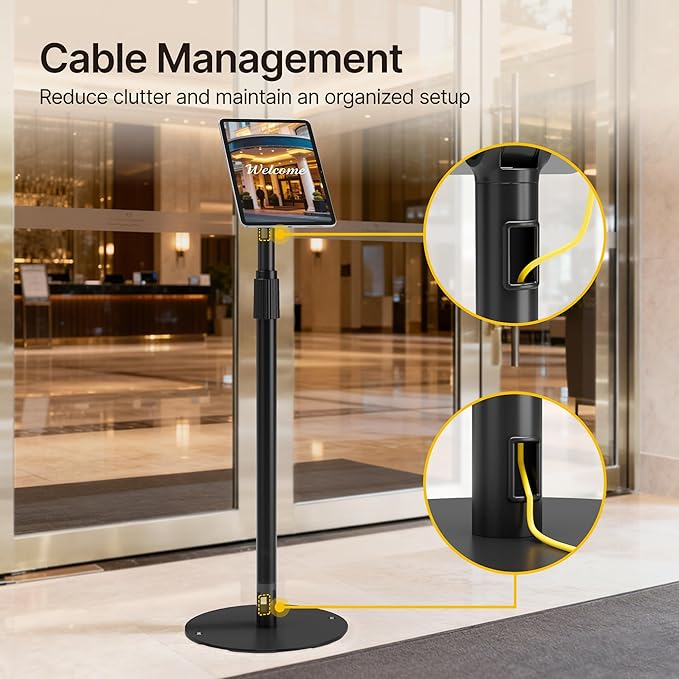 monTEK Anti-Theft Tablet Floor Stand, Frameless Universal Tablet Kiosk with Security Lock Fit 7”-15” Screen Size, Height Adjustable Floor Stand Compatible with IPad Pro/Air/Mini and Samsung Tab, Black
