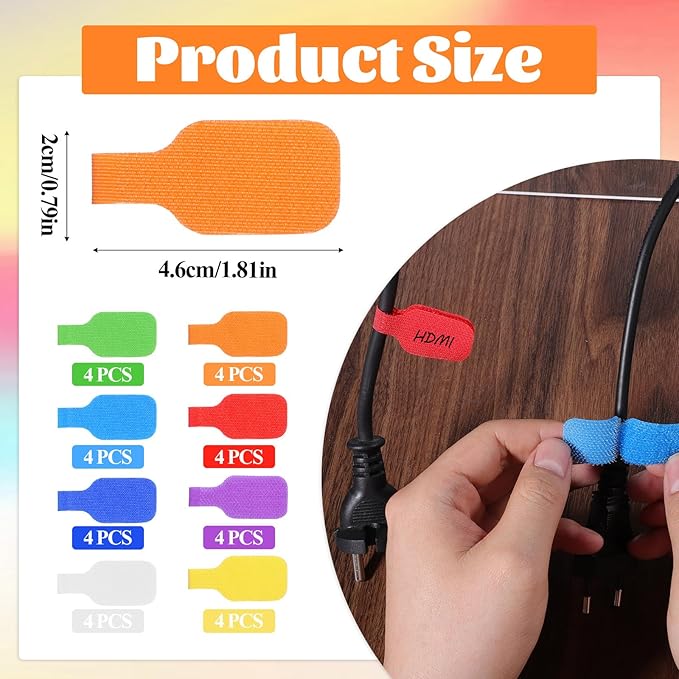 32 Pcs Cable Labels, Cord Labels for Electronics Multi Color Wire Cable Tags for Computers Cable Management and Identification