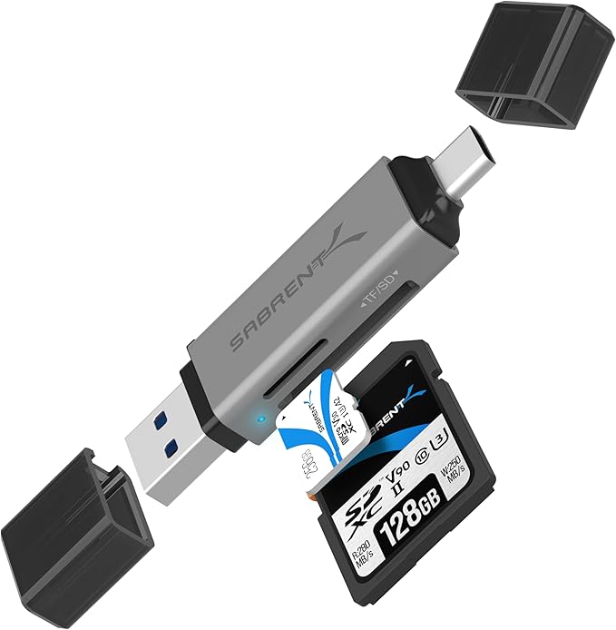 SABRENT SD Card Reader USB C & USB A, Micro SD Card Reader, USB 3.0 Dual Slot Memory Card Adapter for Laptop PC Android (CR-BCA2)