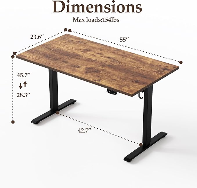 Klicelor 55 Inch Large Electric Standing Desk, Height Adjustable Office Desk, Sit Stand Up Computer Gaming Desk with Memory Preset, Two-Piece Desktop, Rustic Brown