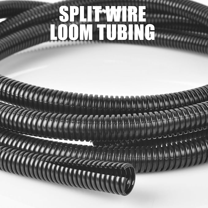 1/4 Inch Wire Loom Split Tubing - 50 ft Cord Protector Electric Wires Covers, Automotive Wire Flexible Conduit, Plastic Wire Cover