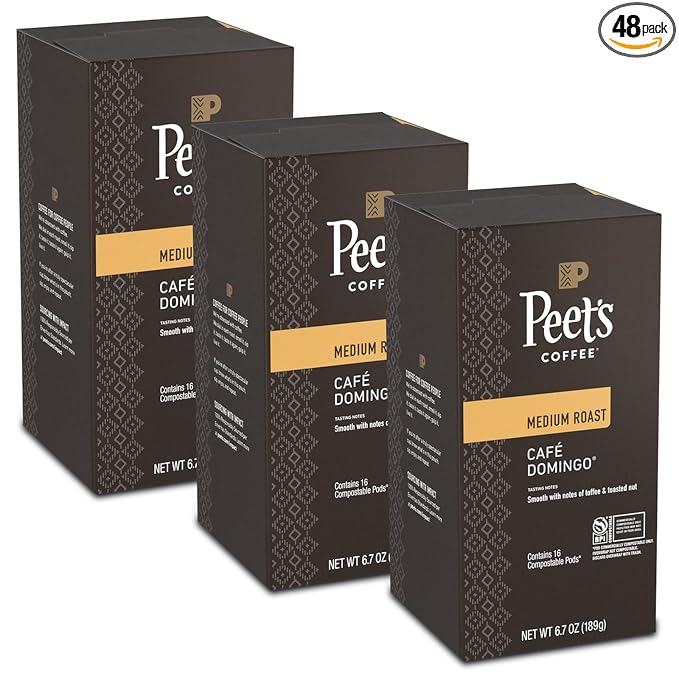 Peet’s Café Domingo Coffee Pods – 48 Count (3 Packs of 16) – Medium Roast with Smooth, Balanced Flavor and Aromatic Finish – Compatible with Pelecom Coffee Machines – Peet’s Coffee Pods & Capsules