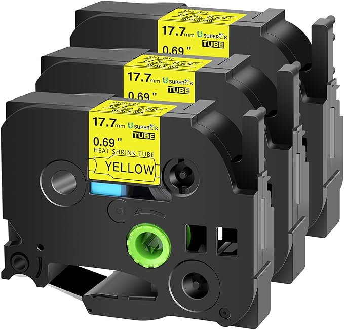 3 Pack Compatible for Brother Ptouch HSe-641 HSe641 HS-641 HS641 17.7mm Black on Yellow Heat Shrink Tube Tape use in PT-D400 PT-D600 PT-E300 PT-E500 P710BT Label Maker (0.69''x 4.92ft)