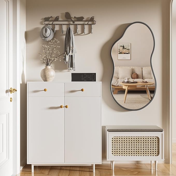 36”x 24” Irregular Wall Mirror, Black Mirrors for Over Sink, Framed Modern Bathroom Mirror, Wall Decorative for Entryway Living Room Bedroom Vanity Asymmetrical Mirror Horizontal/Vertical