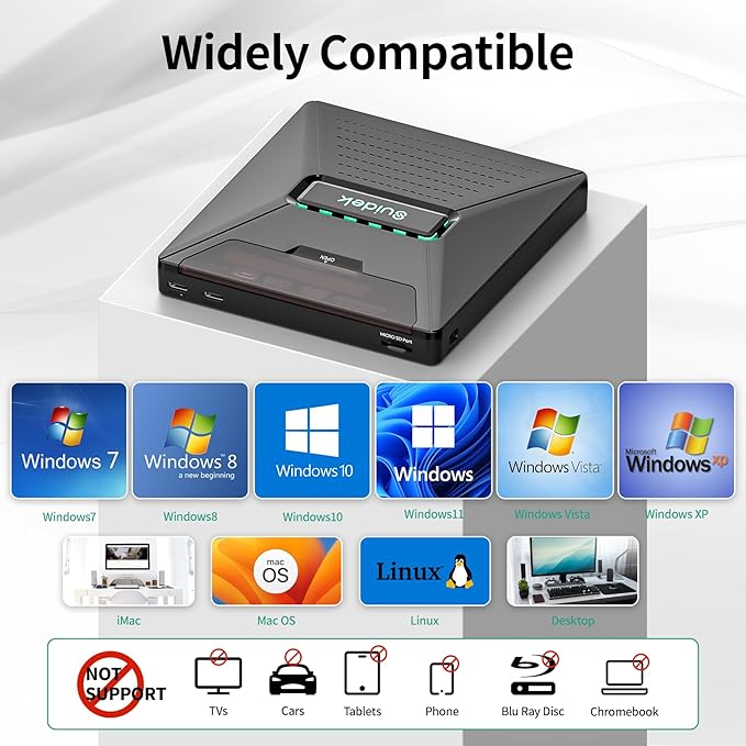CD DVD Drive External, Portable CD DVD Driver +/-RW Burner with 2.5" SATA,SD Card Reader and USB A Type C 2.0 Hub Compatible with Laptop PC