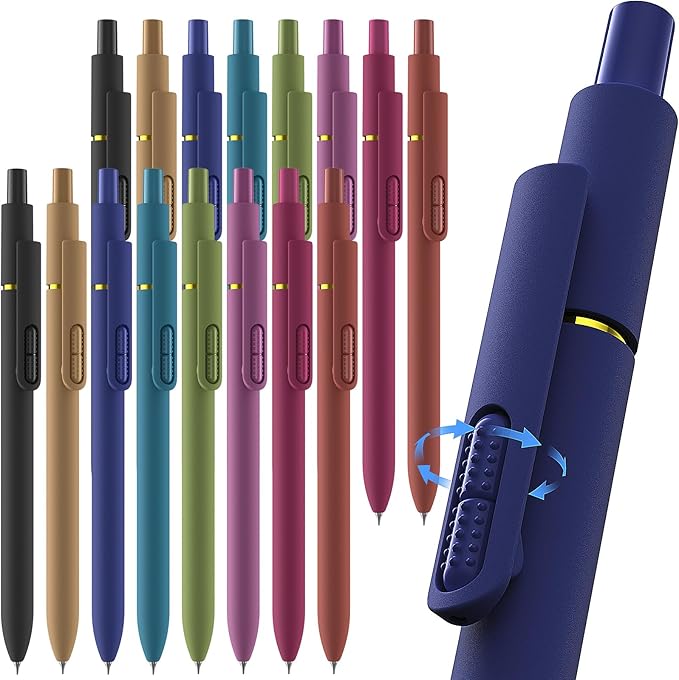 Hiacry 16 Pcs Gel Ink Pens, 0.7mm Fine Point for Smooth Writing Journaling Aesthetic Pens, Black Quick-Dry Long Lasting Fidge Pens, Cute School Office Supplies Gifts for Women （Vintage -Black Ink）