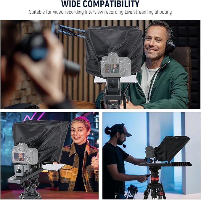 NEEWER Basics X16B Aluminum Alloy Liftable Teleprompter 16" for iPad Tablet DSLR Camera, No Assembly, Remote & App Control, Compatible with iOS Android, Pro for Online Teaching Live Streaming