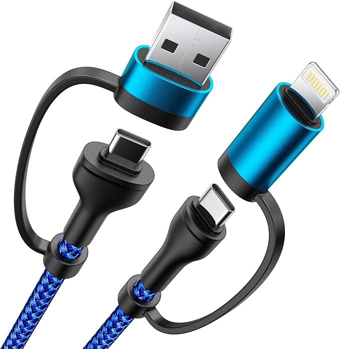 XUDUO 4 in 1 Charging Cable Fast USB C Cable Type C Charger 60W Lightning Cable Adapter USB C to USB C Cable for iPad Charger Fast Multi Charging Cord Fits iPhone 16 15/15 Pro/15 Plus/14 Pro Max,6FT