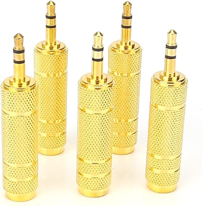 SiYear (5 Pack 3.5mm 1/8" Male Plug TRS to 6.35mm 1/4" Female Stereo Jack Adaptor-Gold Plated Converte,for Audio Earphone,Headphones ect