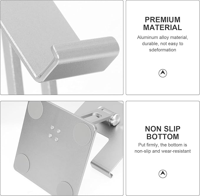 Alipis Aluminum Folding Tablet Stand Adjustable Portable Laptop Holder for Desk and Bed Use Compatible with Ipad and Tablets Silver Gray