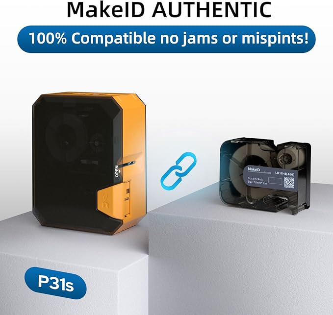 MakeID P31S&P31 Self-Laminating Wire Wrap for Electrical&Datacom Cable, Integrated PE Labels with Ribbon Cartridge for P31S&P31 Industrial Label Maker, Pre-Sized