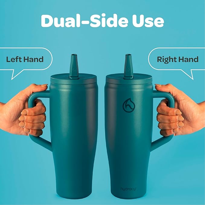 Hydracy Soulmate Insulated Tumblers with Handle and Stainless Steel Straw - 100% Leakproof Reusable Insulated Cup - Cupholder Friendly Rubber Base Travel Mug - Twilight Teal