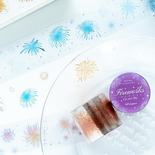 AuriicLeaf Fireworks PET Tape Set, 4 Rolls Pre-Cut Ephemera for Junk Journaling, Scrapbooking, Crafting, DIY Projects, Diaries, and Art Supplies