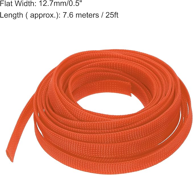 uxcell PET Expandable Sleeving 25ft 1/2" Orange Cable Management Sleeve Cord Organizer for Wrap Protect Cable