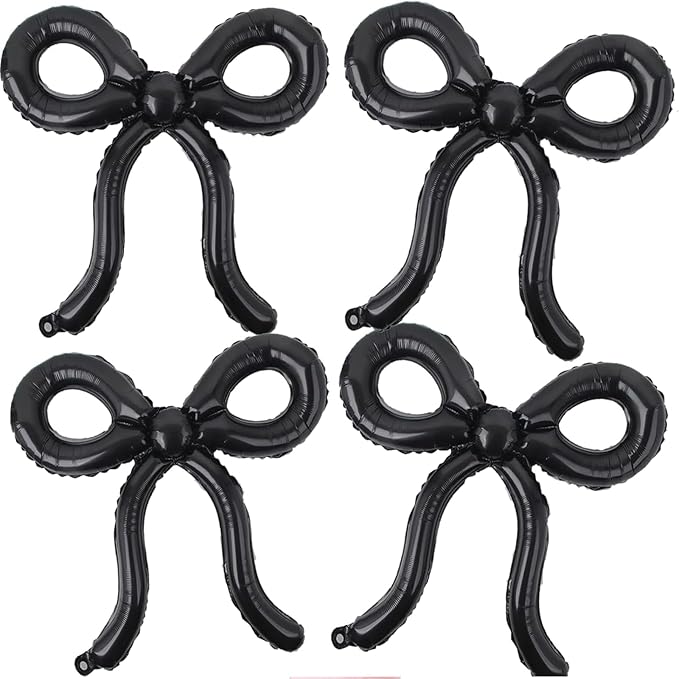 4 Pcs Black Bow Balloons Bow Birthday Decorations Bow Theme Birthday Party Decor for Bridal Shower Baby Shower Engagement Bachelorette Party Decorations 26 x 24 Inch