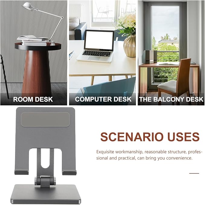 WOFASHPURET Adjustable Foldable Tablet Stand for Desk Portable Aluminum Alloy Tablet Holder Compatible with Ipad and Multi-Angle Desktop Bracket in Space Gray