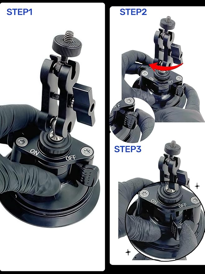 Double Layer Suction Cup Mount with Double Ball Head Magic Arm, 1/4" Screw 360° Rotating Camera Mount Compatible with GoPro Hero, Insta360 X3, DJI Osmo, Action Camera, Phones for Car Windshield