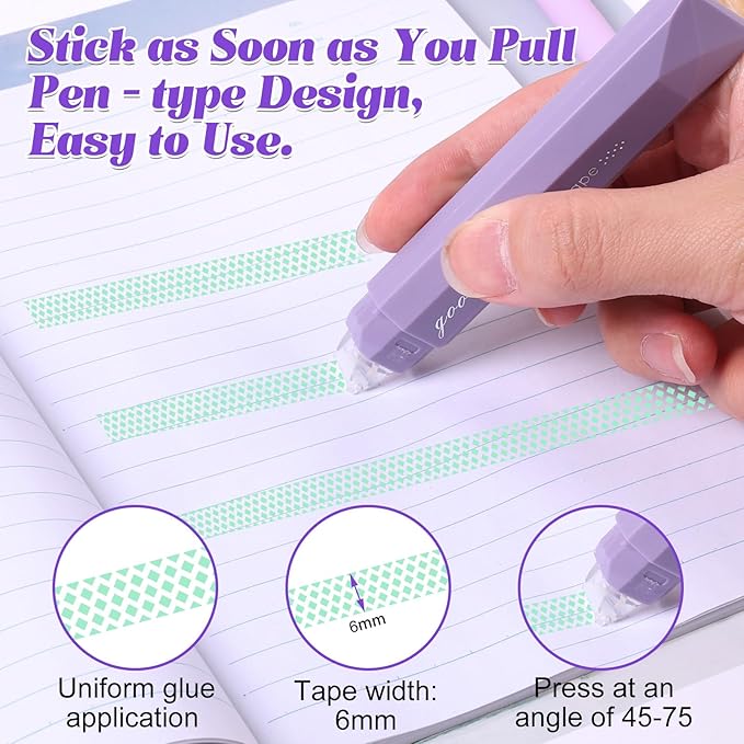 4PCS Double Sided Tape Pen, Strong Double Sided Tape Pens, New Gradient Color Double Side Tape Roller for Gift Wrapping, Junk Journals, Essential Scrapbooking Supplies, School Office (Pink)