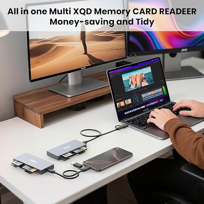 10Gbps XQD Card Reader 8 in 1 Multi-Card Reader USB C for Sony G/M Series, Lexar 2933x/1400x USB Mark XQD Card/CF/XD/MS/TF/SD Memory Card Reader/Writer/Hub USB 3.2 for Windows/Linux/Mac OS/Android
