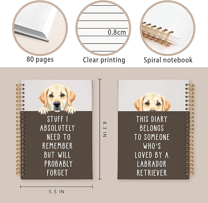 LIANGW Funny Labrador Retriever Puppy Gifts Spiral Notebook Journal, Labrador Lab Gifts Journal for Writing, Pet Dog Mom Owner Lovers Gift, 5.5x8.3 Inch