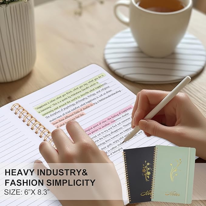Joyberg Aesthetic Spiral Notebook, 2PCS Cute Notebook, 8.3" x 6" Notebook For Women, A5 Spiral Journal Notebook for Office/School/Home (Green & Black)