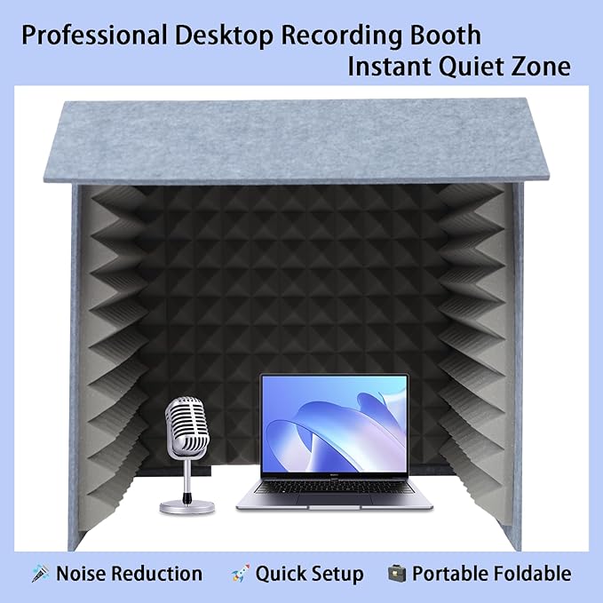 Bacocoo Portable Recording Studio,Foldable Desktop Soundproof Cover with Noise Reduction,Quick Assembly Lightweight Design for Home Broadcast,Voice Isolation,Streaming,Video Conference. (Gray)
