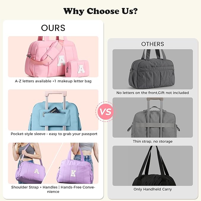 Duffle Bag for Travel, Weekender Bags for Women，Mom Birthday Gift, Initial Overnight Bag with Wet Pocket，Lightweight Travel Bags Personalized Gym Tote with Makeup Pouch
