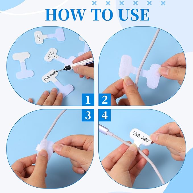40Pcs Write On Wire Labels, White Hook and Loop Cable Labels Cord Tags for Classify Identification 1.5'' x 0.71'' Wire Tags for Electronics, and Computers Cable Management