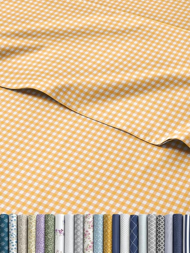 Yellow Gingham Sheets - 1 Flat & 1 Fitted Sheet & 2 Pillowcases w/ Deep Pockets - Grid, Plaid, Checkered Pattern Bed Set - Comfy, Wrinkle & Fade Resistant - Ultra-Soft, Breathable & Cooling -King Size