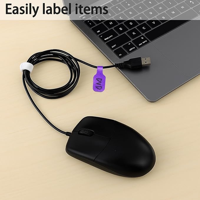 40 Pcs Cable Labels, Write On Cord Labels Tags for Electronics,Cable and Wire Tags,Reusable Large Size Plastic Velcro Label for Charging Cords Management and Identification (8 Colors)