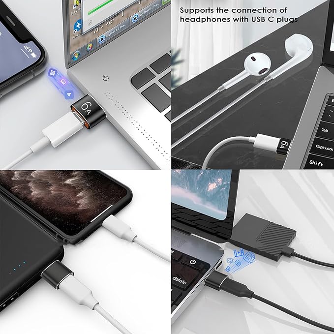 USB to USB C Adapter 4 Pack, USB A 3.0 Female to USB C Male OTG Adapter x2, Type C Female to USB Male Adapter x2, Compatible with MacBook, iPhone 15/16, Samsung Galaxy, Smartphones,Tablets,Laptops