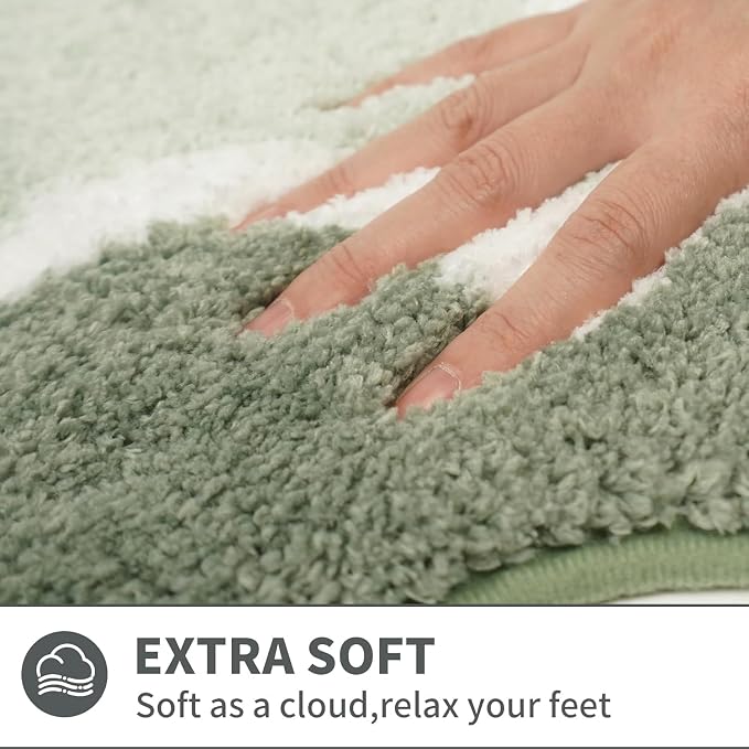Green Toilet Rugs U-Shaped 24x20inch,Non Slip Absorbent Quick Dry Coutour Bathroom Rug for Shower Room Toilet,Microfiber Bath Mats for Bathroom Floor Washable Carpet for Shower Toilet