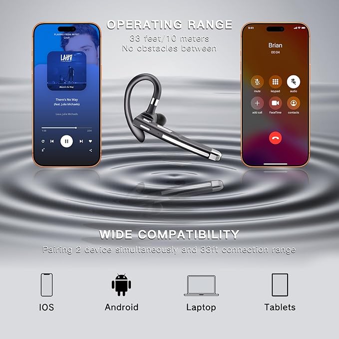 Boytond Bluetooth Headset V5.4,100 Hrs Talk Time Single-Ear Earphone,CVC8.0 Noise Cancelling Earpiece,Wireless Headset with Mic for Work,Driving Headset for Android, iOS, Laptop, Office, Truck Driver