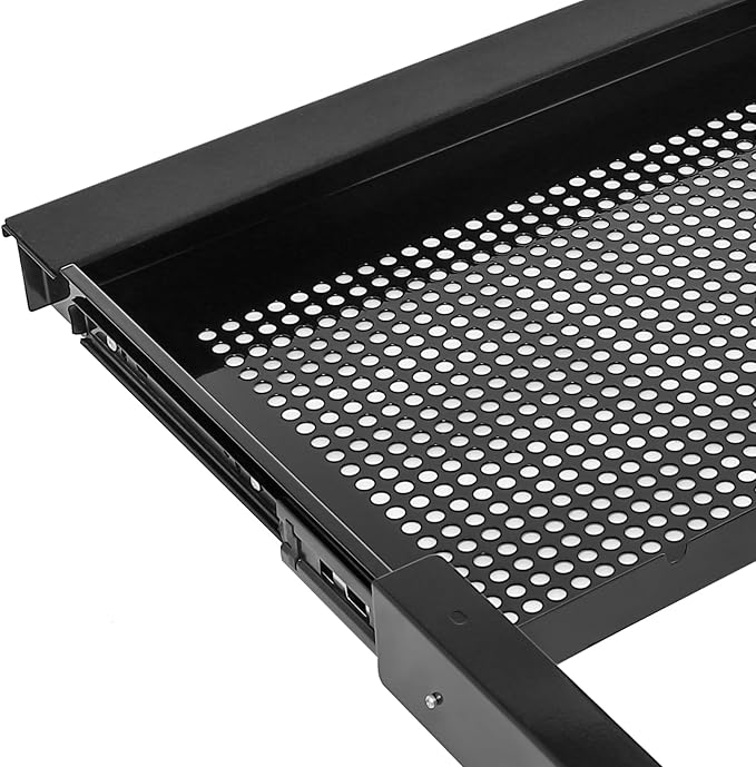 LEYSRIS 17.72" Lx1.8 H Under Desk Storage Drawer with Holes, Locking Design Black Sliding Pull-Out Drawer for Sit Stand Workstation