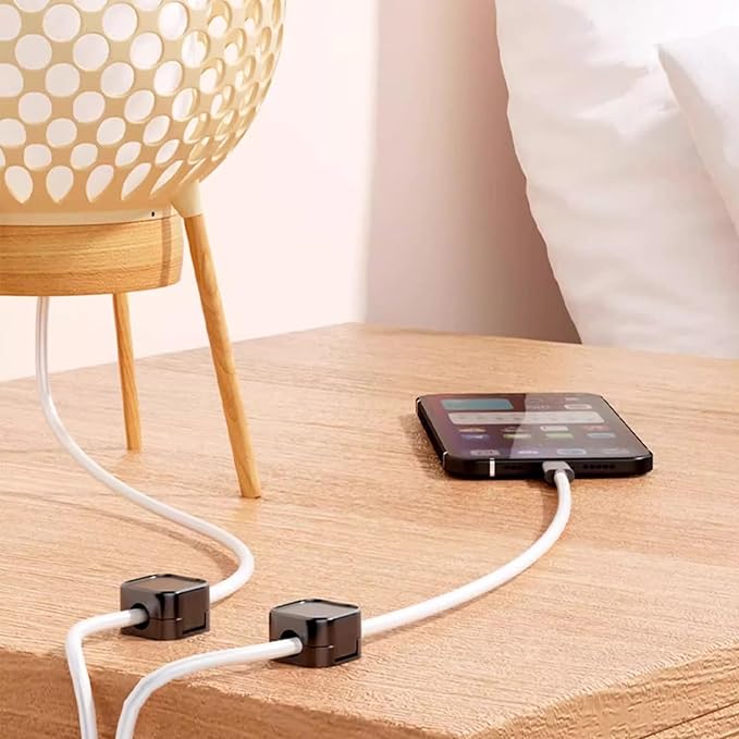IFNOW 6 Pack Magnetic Cable Clips for Nightstand Black Self Adhesive Cord Holder Adjustable Clip for Desk, Nightstand, Phone Charger, Computer, Home, Office, Car